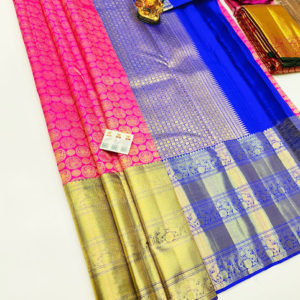 Kanjivaram Pure Wedding Silk Saree Pink and Blue Color w/ Blouse