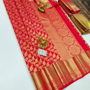 Elephant Design Kanjivaram Pure Wedding Silk Saree Red Color w/ Blouse