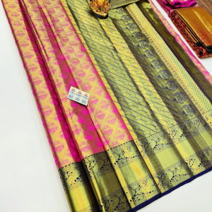 Kanjivaram Pure Wedding Silk Saree Rose Color w/ Blouse