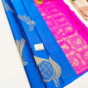 New Design Pure Kanjivaram Fancy Silk Saree Blue Color w/ Blouse