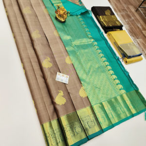 Latest Design Pure Kanjivaram Fancy Silk Saree Brown Color w/ Blouse