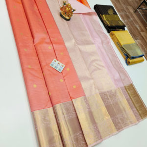 Latest Design Pure Kanjivaram Fancy Silk Saree Fanta Orange Color w/ Blouse