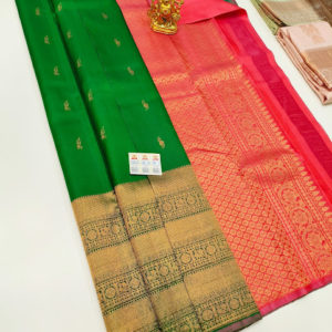 Unique Design Pure Kanjivaram Fancy Silk Saree Green Color w/ Blouse