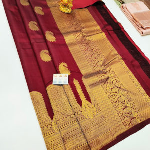 Pure Kanjivaram Fancy Silk Saree Kumkum Red Color w/ Blouse