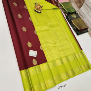 Pure Kanjivaram Fancy Silk Saree Kumkum Red Color w/ Blouse
