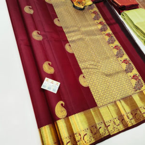 New Design Pure Kanjivaram Fancy Silk Saree Kumkum Red Color w/ Blouse