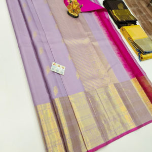 Beautiful Design Pure Kanjivaram Fancy Silk Saree Lavender Color w/ Blouse