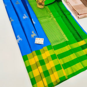 Deer Design Pure Kanjivaram Fancy Silk Saree Light Blue Color w/ Blouse