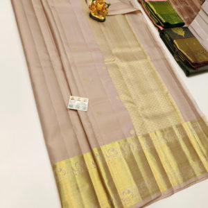 Unique Design Pure Kanjivaram Fancy Silk Saree Light Brown Color w/ Blouse