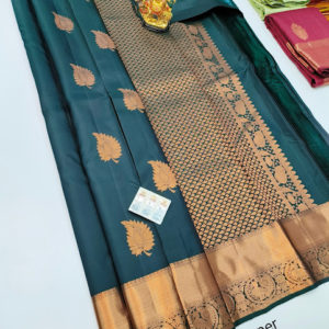 Pure Kanjivaram Fancy Silk Saree Peacock Blue Color w/ Blouse