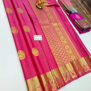 New Design Pure Kanjivaram Fancy Silk Saree Pink Color w/ Blouse