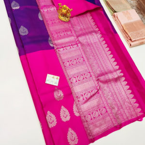 Off and Off Design Pure Kanjivaram Fancy Silk Saree Purple and Rose Color w/ Blouse