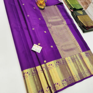 Latest Design Pure Kanjivaram Fancy Silk Saree Purple Color w/ Blouse