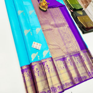 Pure Kanjivaram Fancy Silk Saree Rama Blue Color w/ Blouse