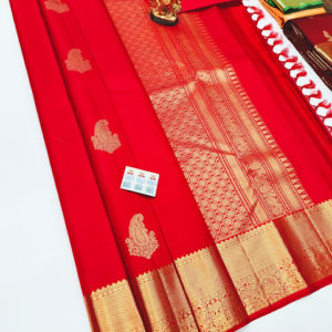 Latest Design Pure Kanjivaram Fancy Silk Saree Red Color w/ Blouse