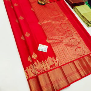 New Design Pure Kanjivaram Fancy Silk Saree Red Color w/ Blouse
