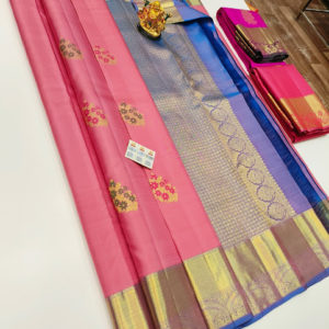 Latest Design Pure Kanjivaram Fancy Silk Saree Rose Color w/ Blouse
