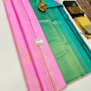 New Design Pure Kanjivaram Fancy Silk Saree Rose Milk Color w/ Blouse