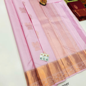 Pure Kanjivaram Fancy Silk Saree Rose Milk Color w/ Blouse