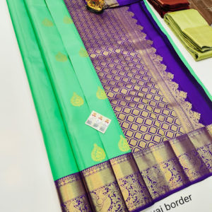 Beautiful Design Pure Kanjivaram Fancy Silk Saree Teal Blue Color w/ Blouse