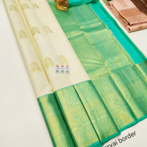 Beautiful Design Pure Kanjivaram Fancy Silk Saree White Color w/ Blouse