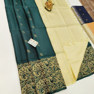 Beautiful Design Pure Soft Silk Saree Bottle Green Color w/ Blouse