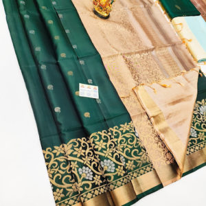New Design Pure Silk Saree Bottle Green Color w/ Blouse