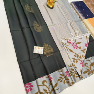 Different Design Pure Soft Silk Saree Elephant Color w/ Blouse