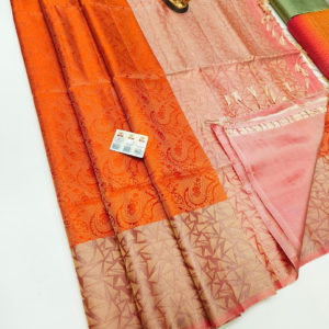 Latest Design Pure Silk Saree Orange Color w/ Blouse
