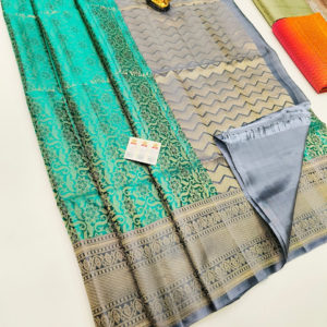 Unique Design Pure Silk Saree Peacock Green Color w/ Blouse