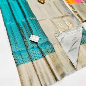 Pure Silk Saree Teal Blue Color w/ Blouse