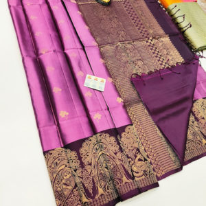 Latest Design Pure Silk Saree Violet Color w/ Blouse
