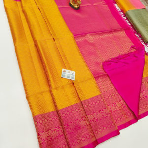 Beautiful Design Pure Silk Saree Yellow and Pink Color w/ Blouse