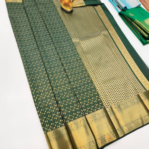 High Fancy Kanjivaram Silk Saree Mix Bottle Green Color w/ Blouse