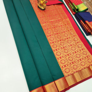 Trendy Design High Fancy Kanjivaram Silk Saree Mix Bottle Green Color w/ Blouse