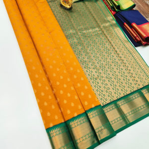 Beautiful Design High Fancy Kanjivaram Silk Saree Mix Butter Yellow Color w/ Blouse