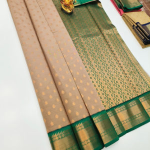 Unique Design High Fancy Kanjivaram Silk Saree Mix Cream Color w/ Blouse