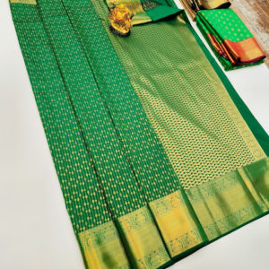 Trendy Design High Fancy Kanjivaram Silk Saree Mix Green Color w/ Blouse