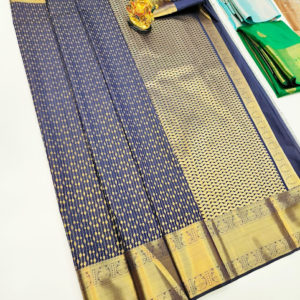 High Fancy Kanjivaram Silk Saree Mix Ink Blue Color w/ Blouse