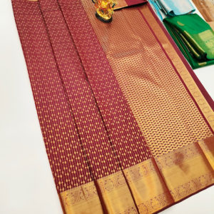 Beautiful Design High Fancy Kanjivaram Silk Saree Mix Kumkum Red Color w/ Blouse