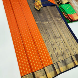 Latest Design High Fancy Kanjivaram Silk Saree Mix Orange Color w/ Blouse