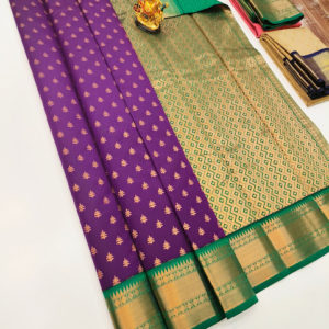 Latest Design High Fancy Kanjivaram Silk Saree Mix Purple Color w/ Blouse