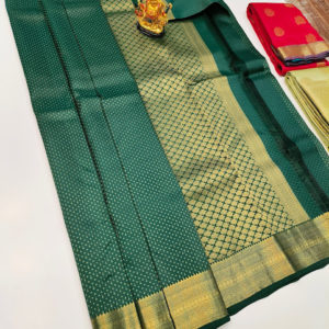 New Design K.M.D Soft 75% Pure Silk Saree Bottle Green Color w/ Blouse
