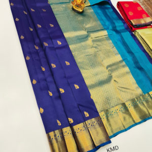 Trendy Design K.M.D Soft 75% Pure Silk Saree Ink Blue Color w/ Blouse