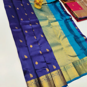 K.M.D Soft 75% Pure Silk Saree Ink Blue Color w/ Blouse