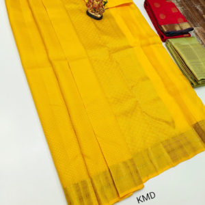 Latest Design K.M.D Soft 75% Pure Silk Saree Lemon Yellow Color w/ Blouse