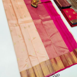 Unique Design K.M.D Soft 75% Pure Silk Saree Light Peach Color w/ Blouse
