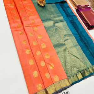 Beautiful Design K.M.D Soft 75% Pure Silk Saree Orange Color w/ Blouse