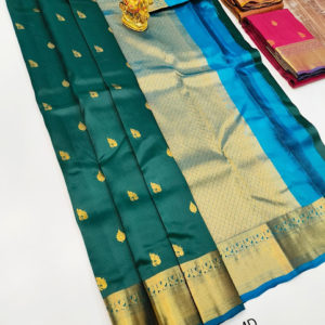 Trendy Design K.M.D Soft 75% Pure Silk Saree Peacock Green Color w/ Blouse
