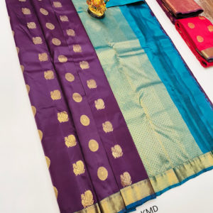 New Design K.M.D Soft 75% Pure Silk Saree Purple Color w/ Blouse